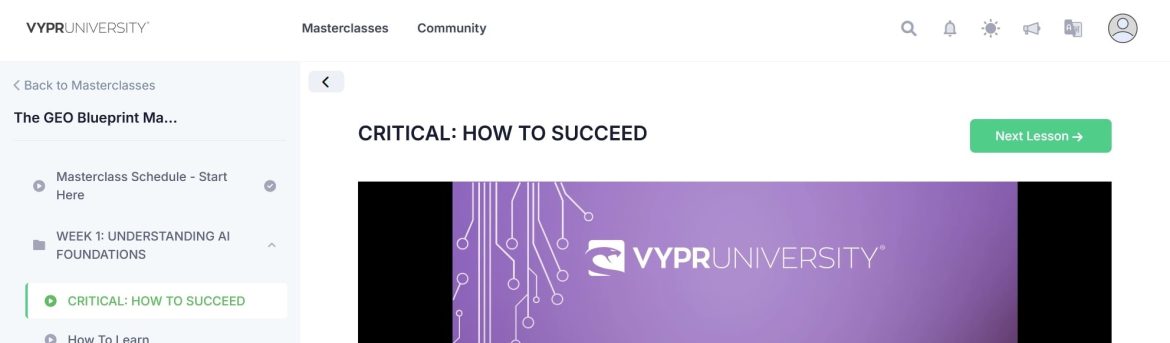 Student masterclass dashbaord